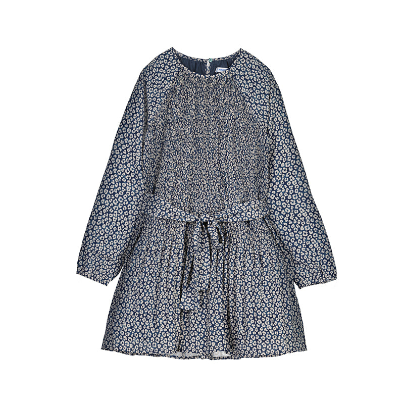 Mayoral Navy Printed Tie Waist Dress