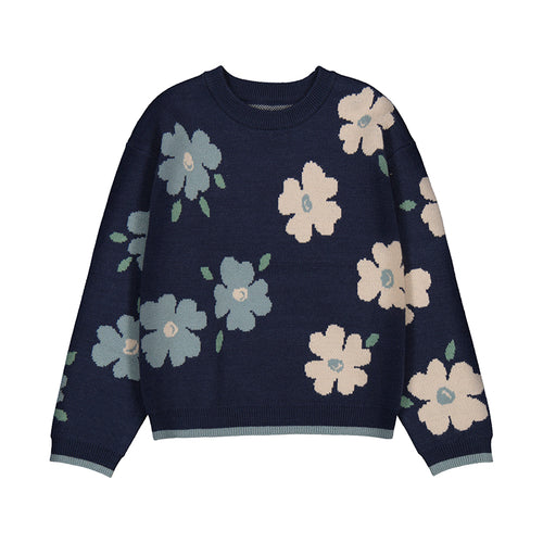 Mayoral Navy Sweater w/ Multi Flowers