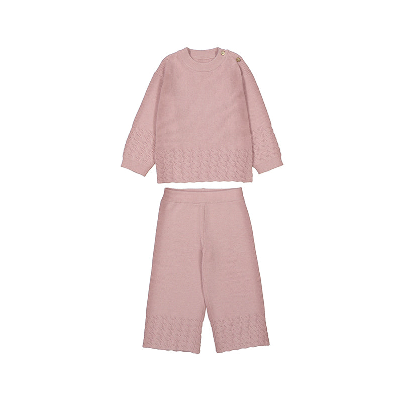 Mayoral Knit Pant Set w/ Button Detail-Pink