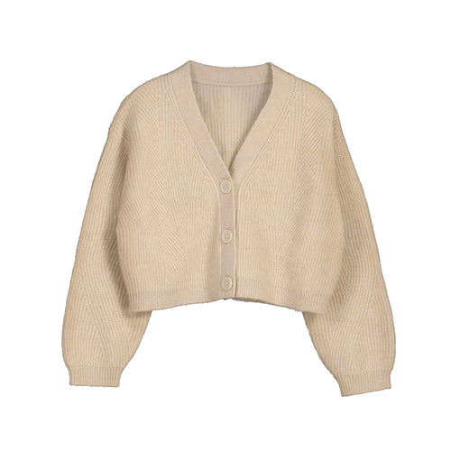 Mayoral V Neck Button Front Sweater-Sesame