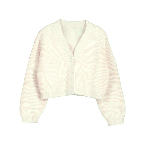 Mayoral V Neck Button Front Sweater-Cream