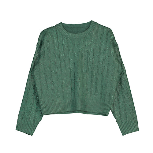 Mayoral Green Metallic Braided Sweater