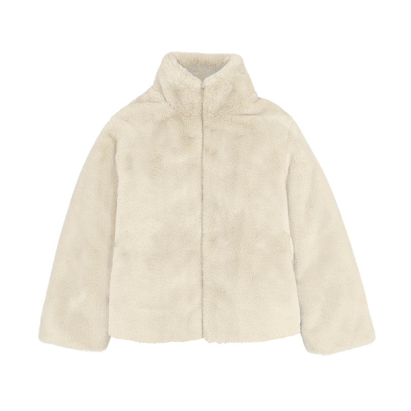 Mayoral Sand High Neck Fur Coat