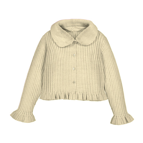 Mayoral Tapioca Fur Collar Cardigan