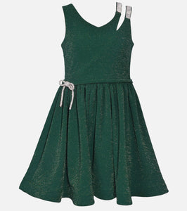 Bonnie Jean Green Rhinestone Bow Detail Dress