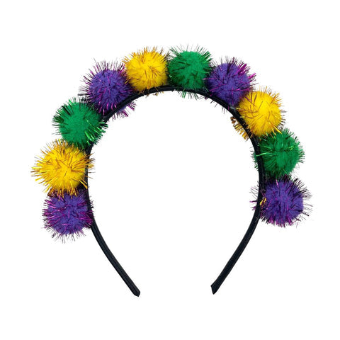 Mardi Gras tinsel pom pom headband