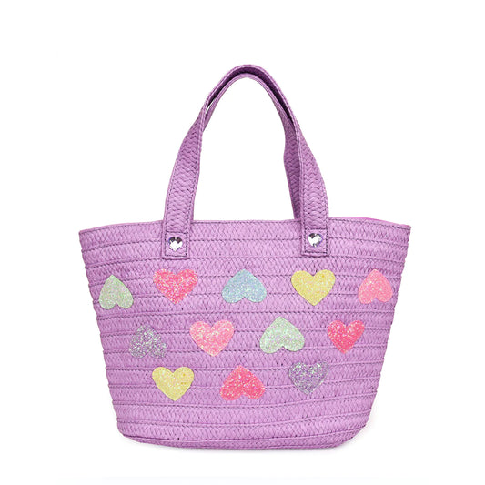 OMG Hearts Straw Tote Bag