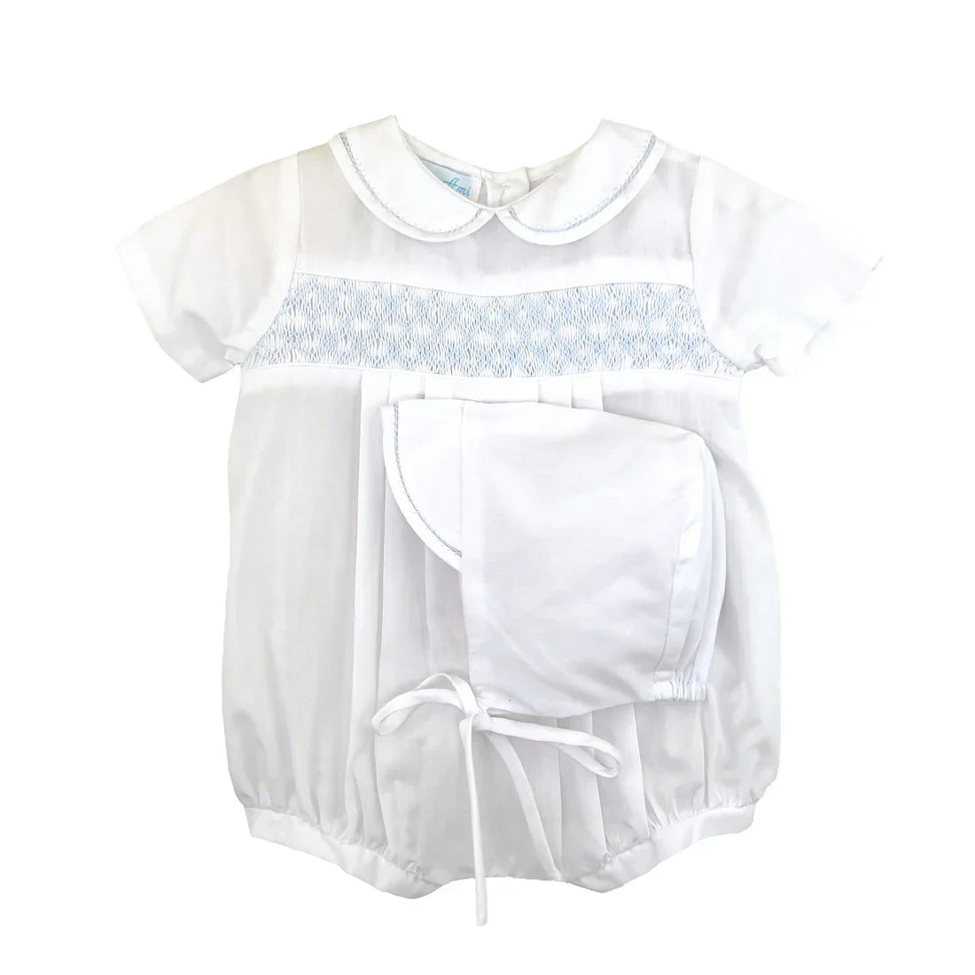 White Bubble w/ Blue Smocking