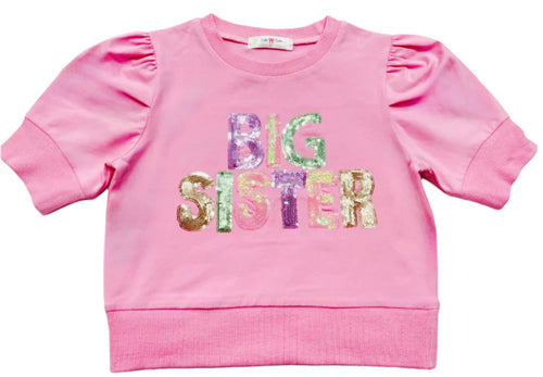 La Luna Big Sis Sequin Puff Sleeve Top-Pink