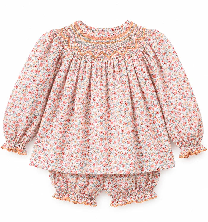 Petit Bebe Alice Lt. Blue/Orange Print Bishop Bloomer Set