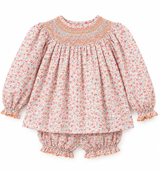 Petit Bebe Alice Lt. Blue/Orange Print Bishop Bloomer Set