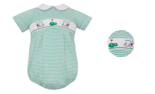 Petit Bebe Golf Smocked Green Knit Bubble