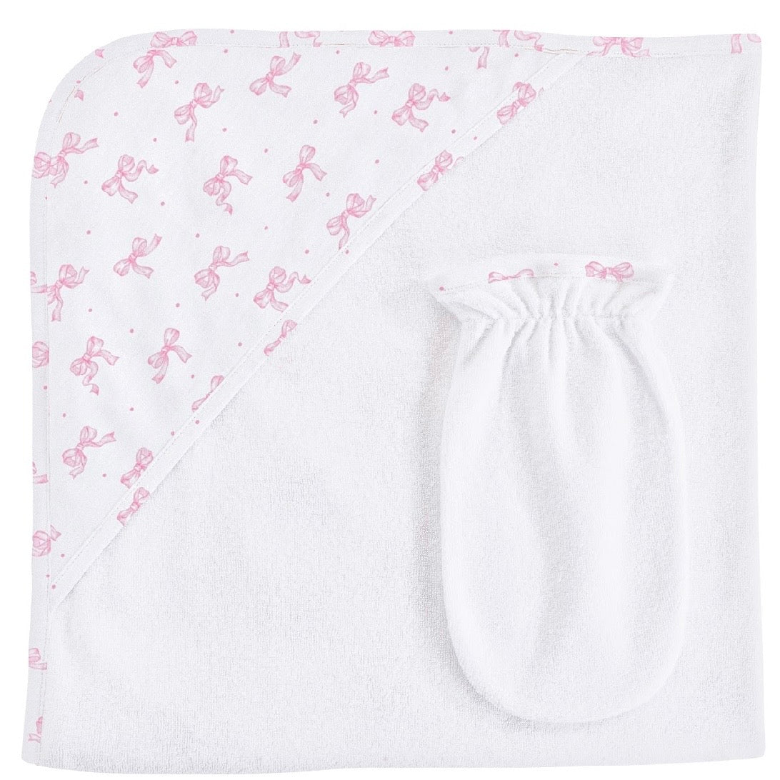 BCC Tiny Pretty Bows Printed Hooded Towel & Mitt