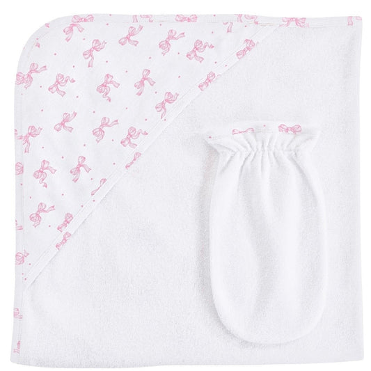 BCC Tiny Pretty Bows Printed Hooded Towel & Mitt