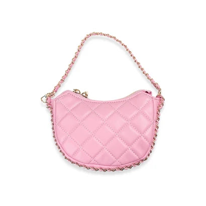 Quilted Leather Crescent Purse-Pink