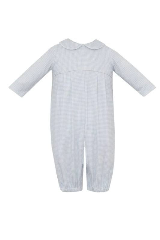 Petit Bebe Lt. Blue Gingham Knit Boys L/S Long Romper