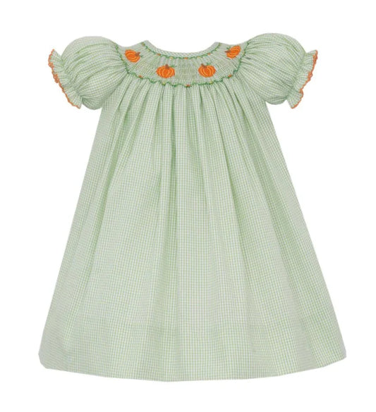 Petit Bebe Pumpkin Girl's Green Check Bishop Dress