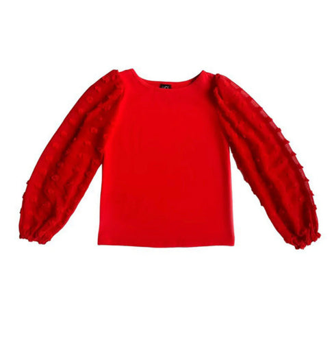 Little Olin Red Textured Sleeve Top