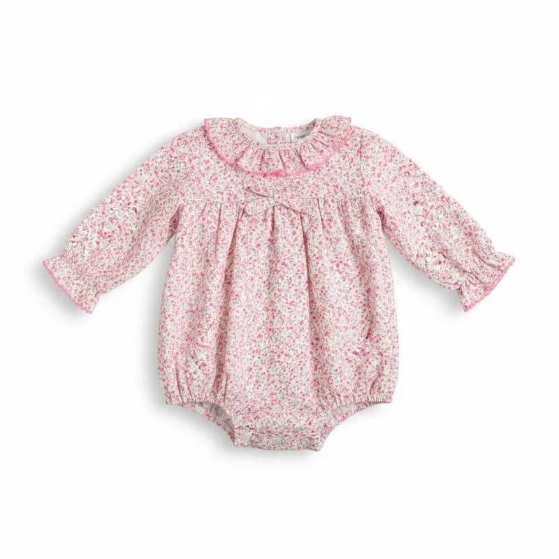 Petit Bebe Tiny Pink Floral L/S bubble w/ Bow