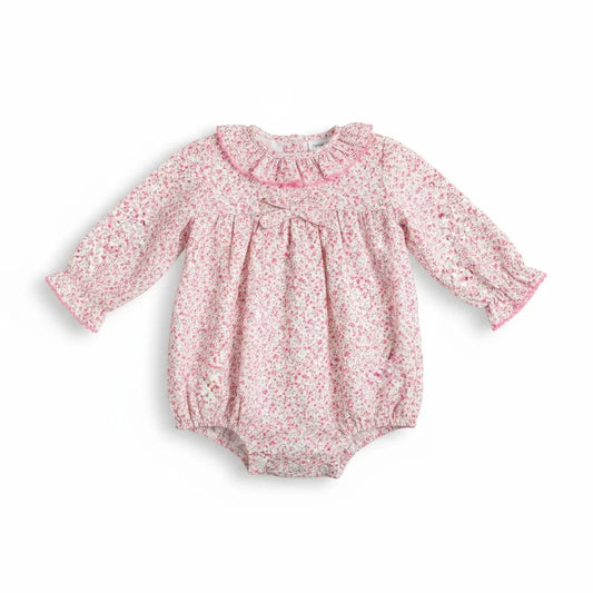 Petit Bebe Tiny Pink Floral L/S bubble w/ Bow