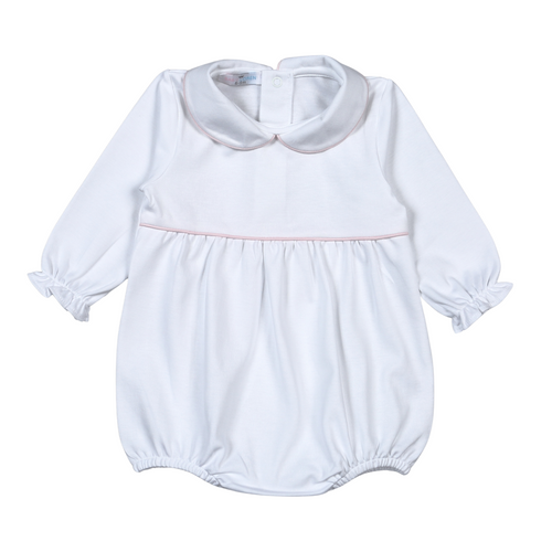 Baby Loren Isabela White Pink Piping Pima L/S Bubble
