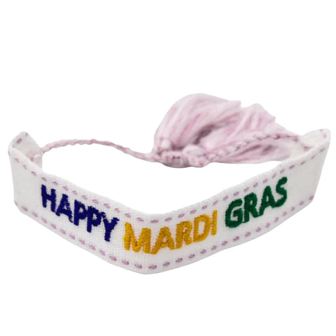Happy Mardi Gras Bracelet-White