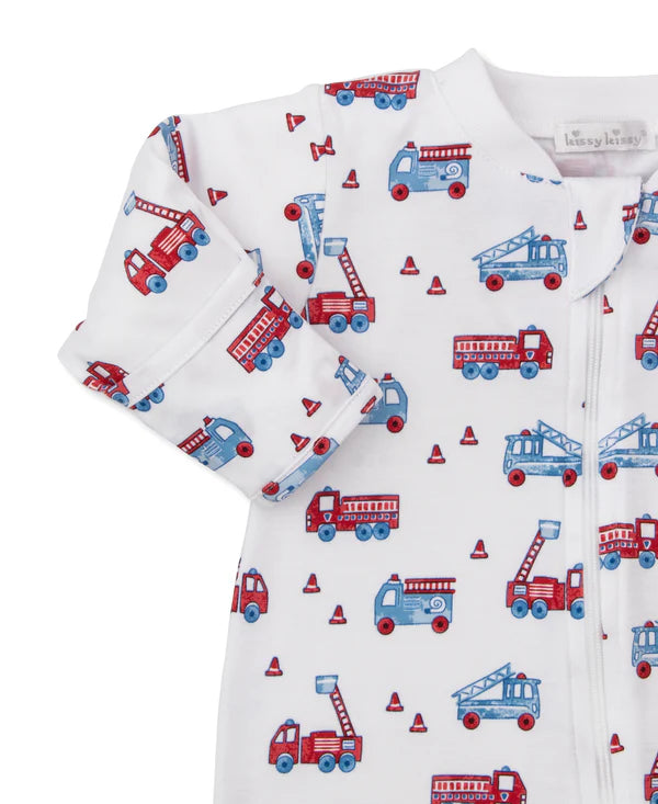 Kissy Kissy Flashing Firetrucks Zip Footie