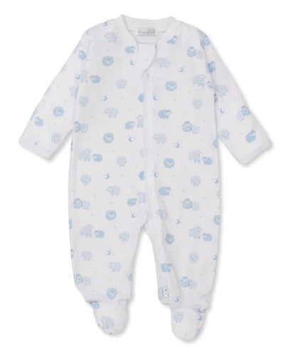 Kissy Baby Sheep Zip Footie-Lt. Blue