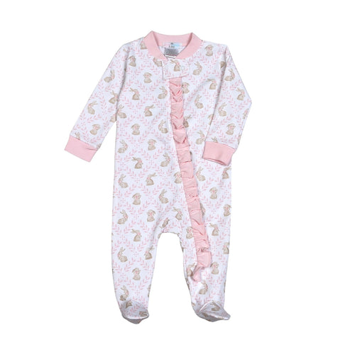 Baby Loren Pink Easter Bunnies Pima Zipper Footie