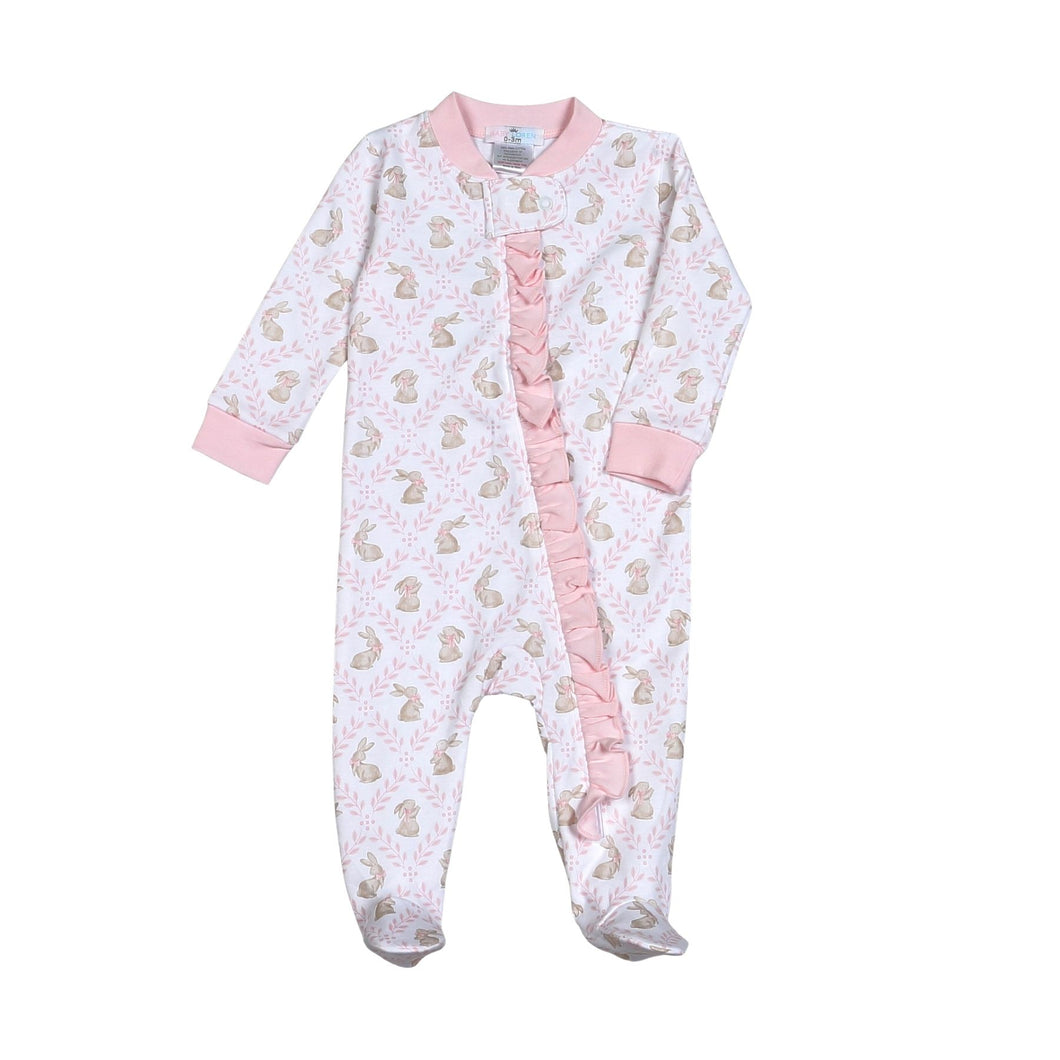 Baby Loren Pink Easter Bunnies Pima Zipper Footie