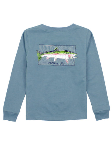 Properly Tied Rainbow Trout L/S Tee-Steel Blue