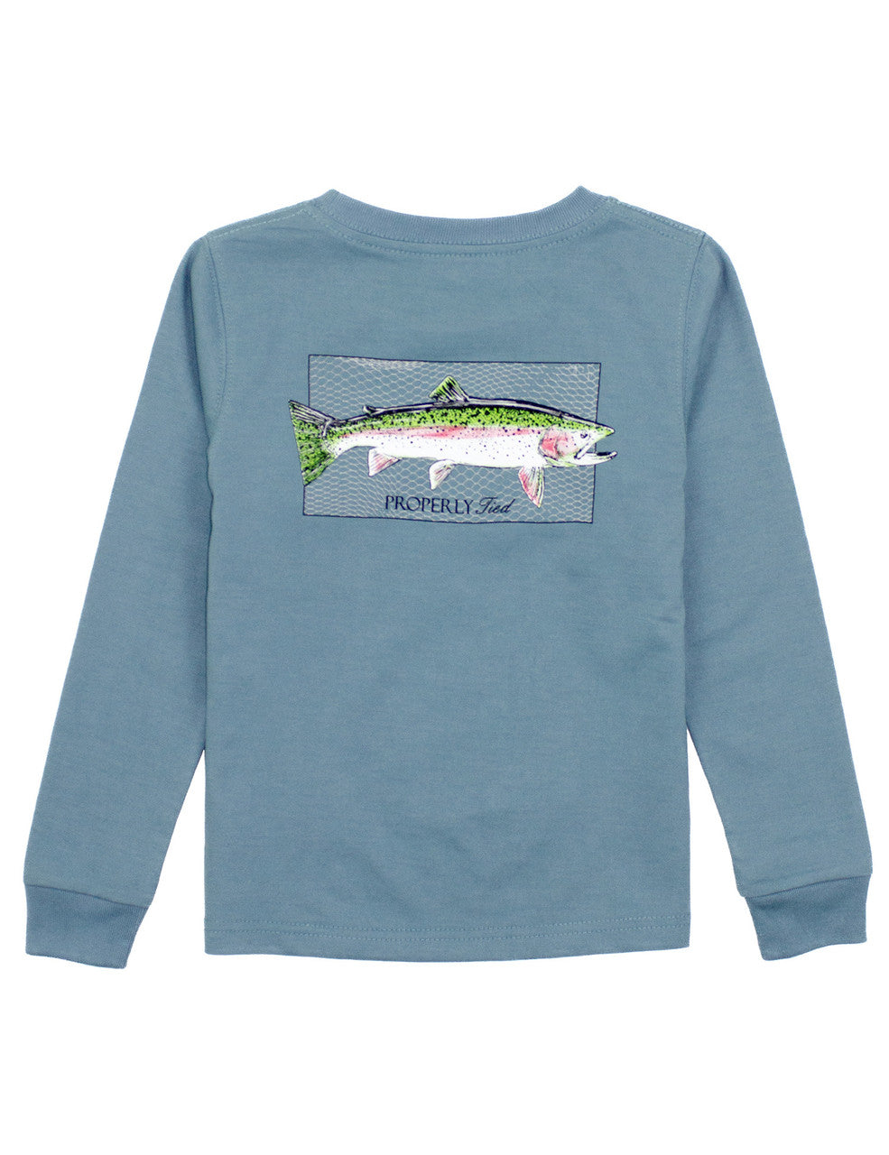 Properly Tied Rainbow Trout L/S Tee-Steel Blue