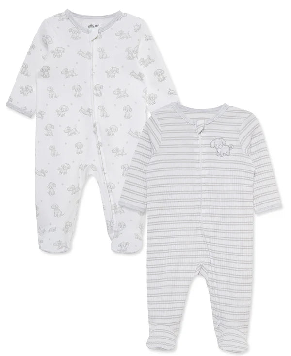 Little Me Cuddly Puppies White 2-Way-Zip Footies 2-Pack
