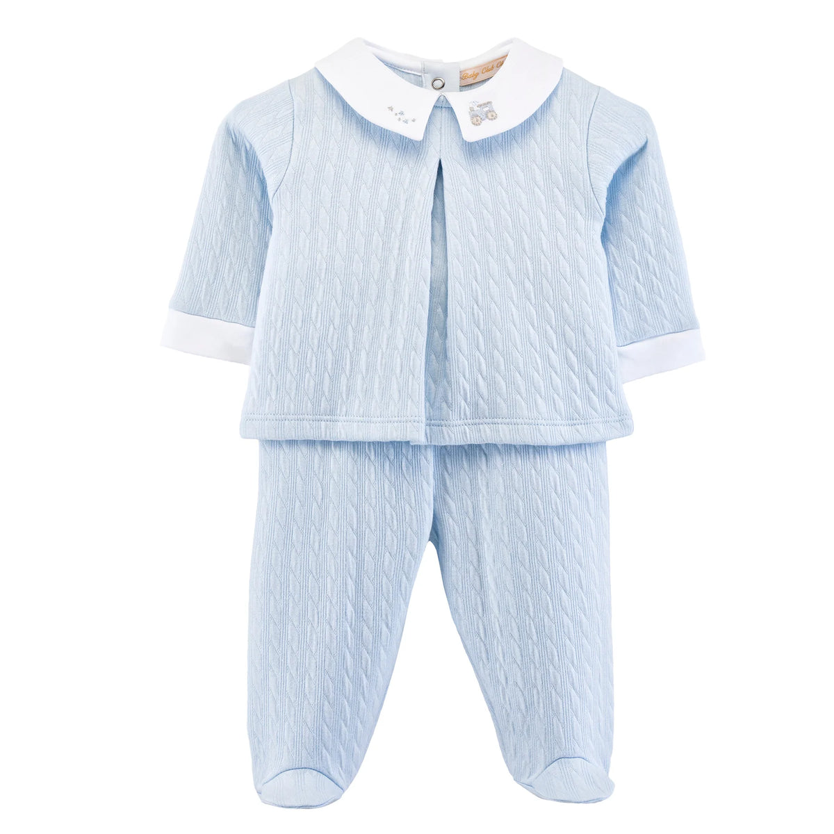 BCC Train Jacquard Footed Pant Set w. Emb. Collar-Blue
