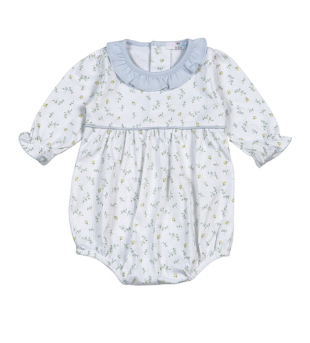 Baby Loren Mia Blue Floral Pima L/S Bubble