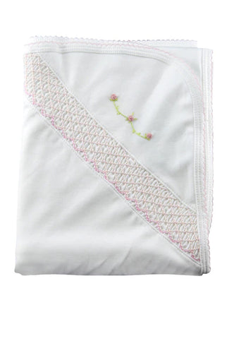 Baby Threads Rosebud  & smocked Blanket-White