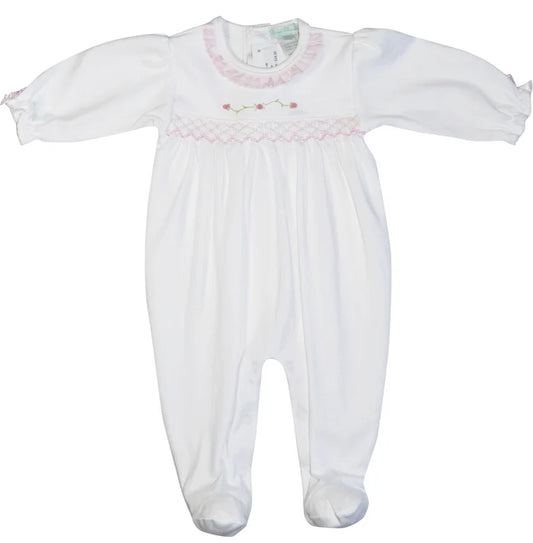 Baby Threads Rose Vine and Smocked Footie-White
