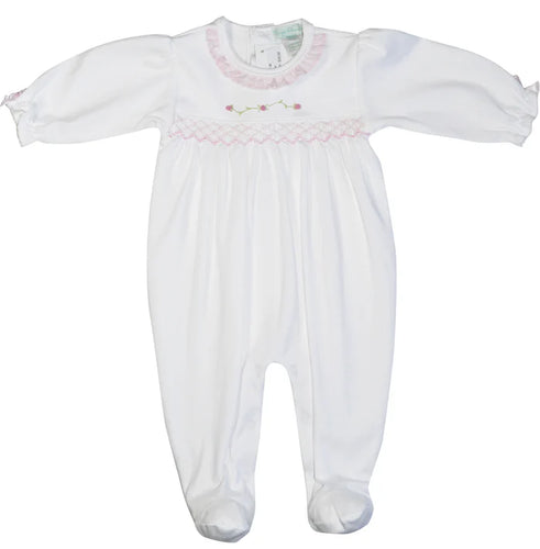Baby Threads Rose Vine and Smocked Footie-White