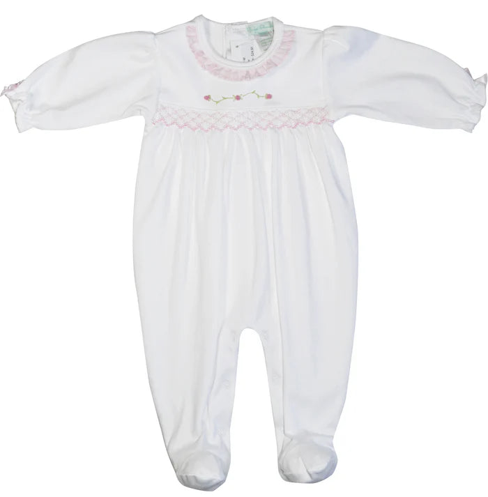 Baby Threads Rose Vine and Smocked Footie-White
