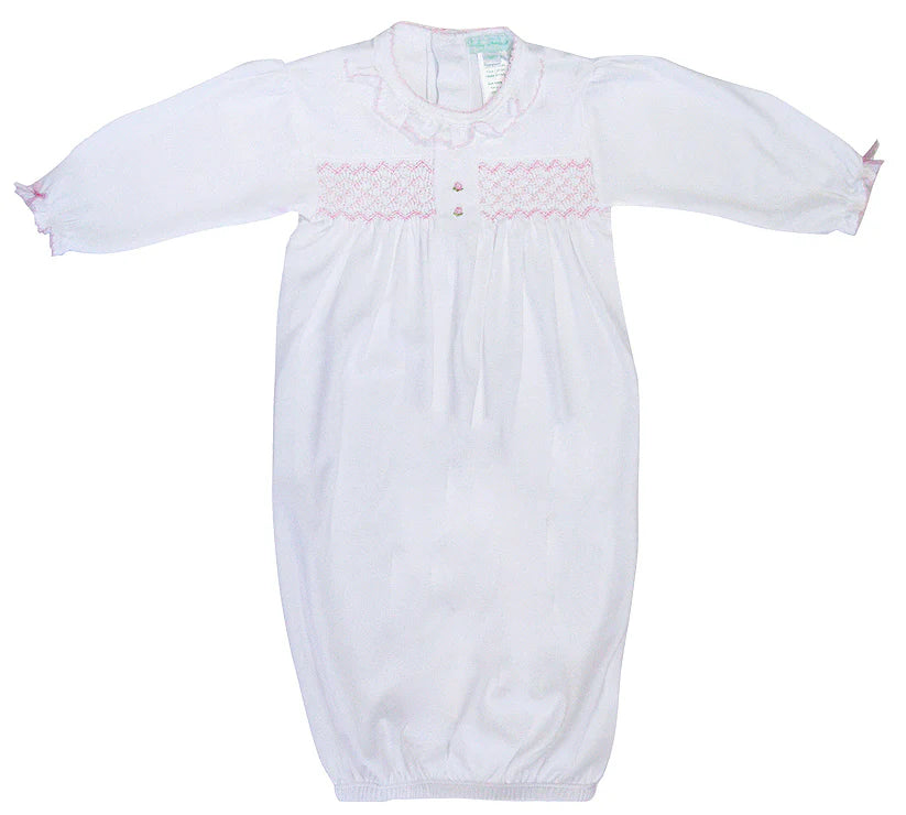 Baby Threads White Pima Smocked Daygown w/ Ruffles