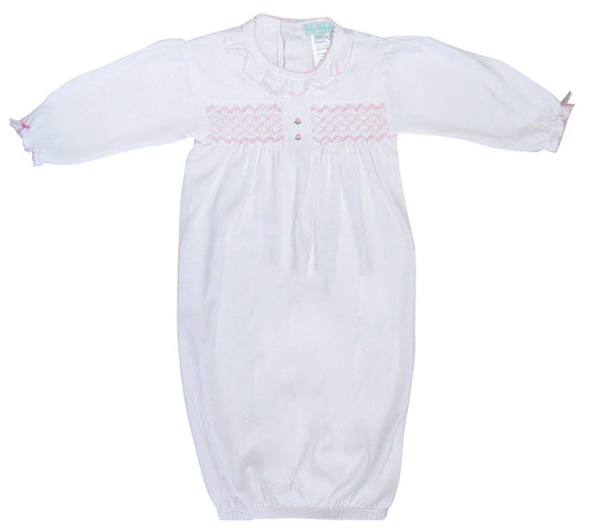 Baby Threads White Pima Smocked Daygown w/ Ruffles