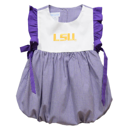 VLF LSU Embroidered Purple Gingham Bubble