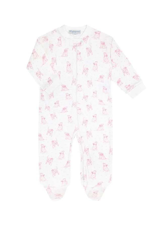 Puppy Love Print Zipper Footie