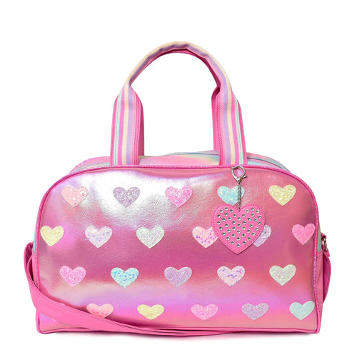 OMG Heart Patched Pink Large Duffle Bag