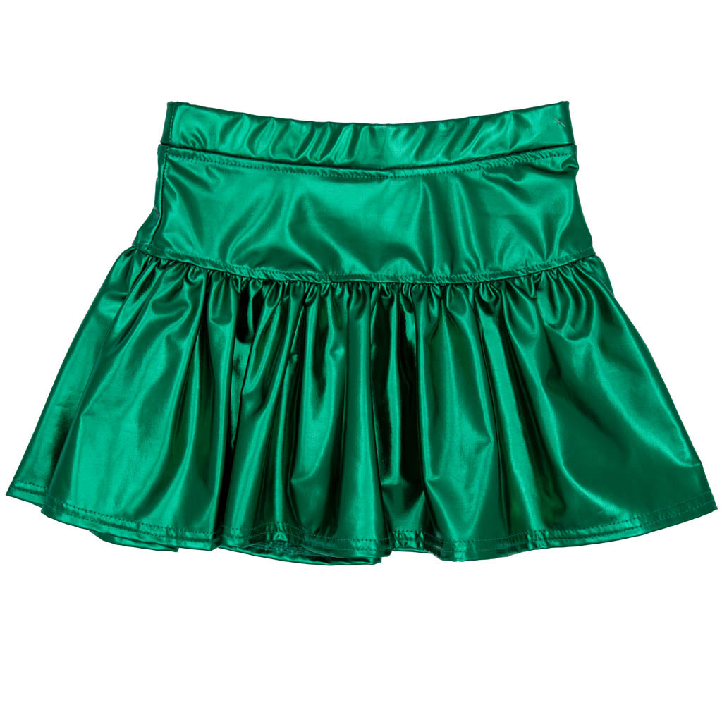 Azarhia Slick Metallic Gathered Skort-Green