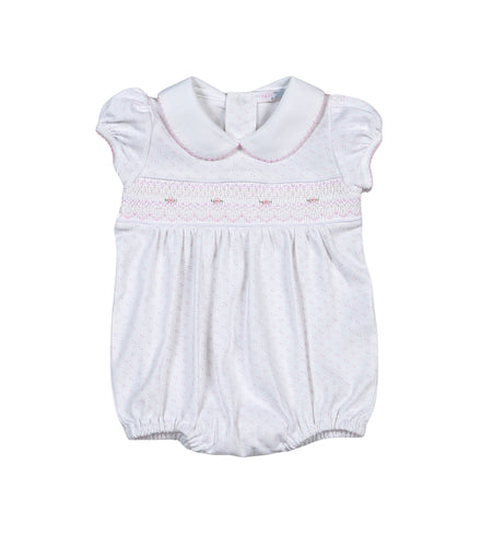 Baby Loren Sally Pink Dots Smocked S/S Bubble