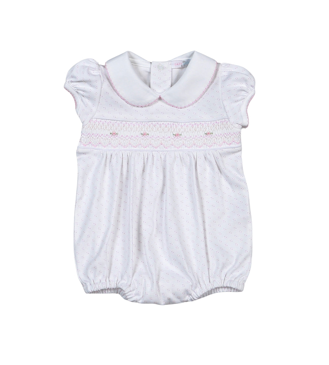 Baby Loren Sally Pink Dots Smocked S/S Bubble