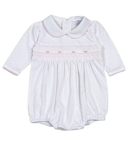 Baby Loren Sally Pink Dots Smocked L/S Bubble