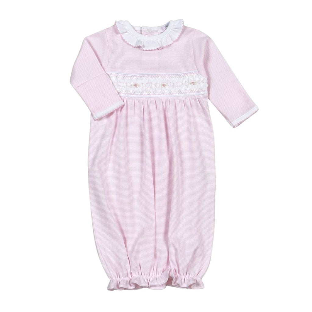 Baby Loren Sally Pink Stripes Smocked Gown