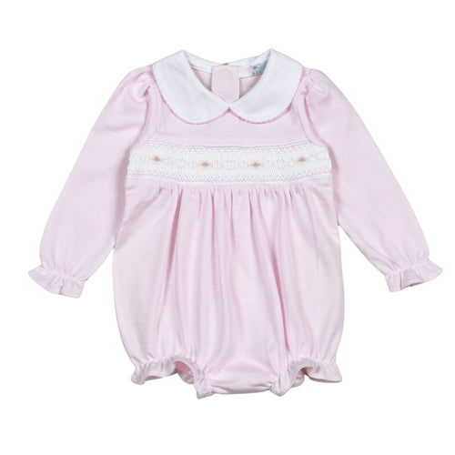 Baby Loren Sally Pink Stripes Smocked L/S Bubble